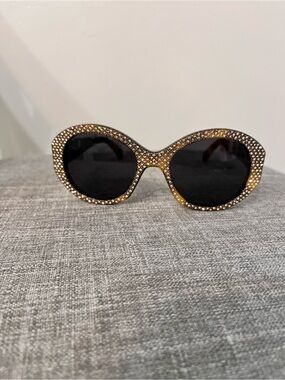 Celine Black Sunglasses with Gold Crystal-Embellished Frame